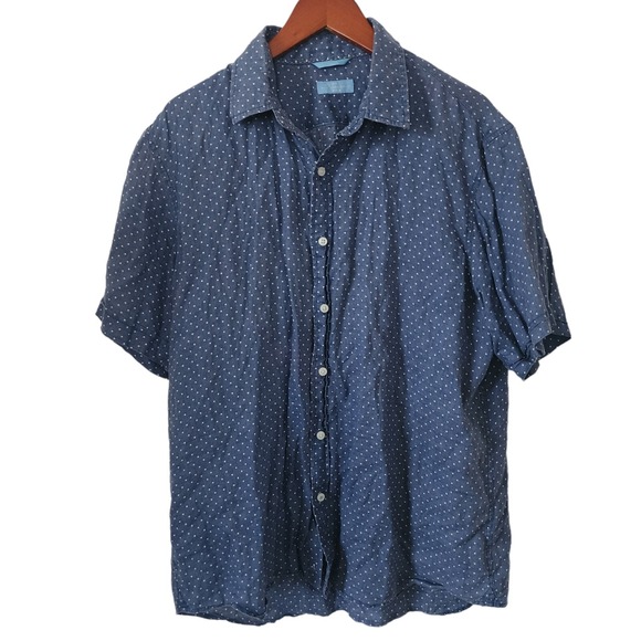 Aqua Toscana Patrick Assaraf Mens Polka Dot Chambray Shirt Linen Large - Picture 2 of 5
